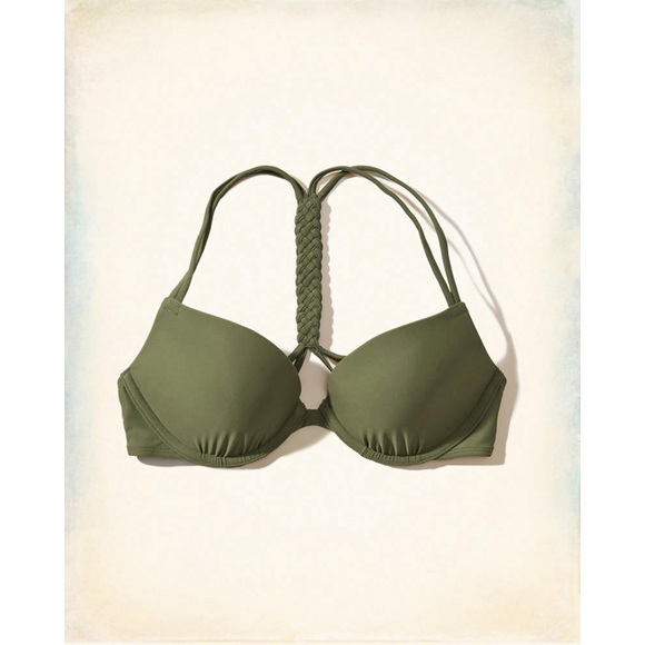 Hollister Co. T-Back Braid Olive Push-Up Plunge Bikini Top - Picture 1 of 6